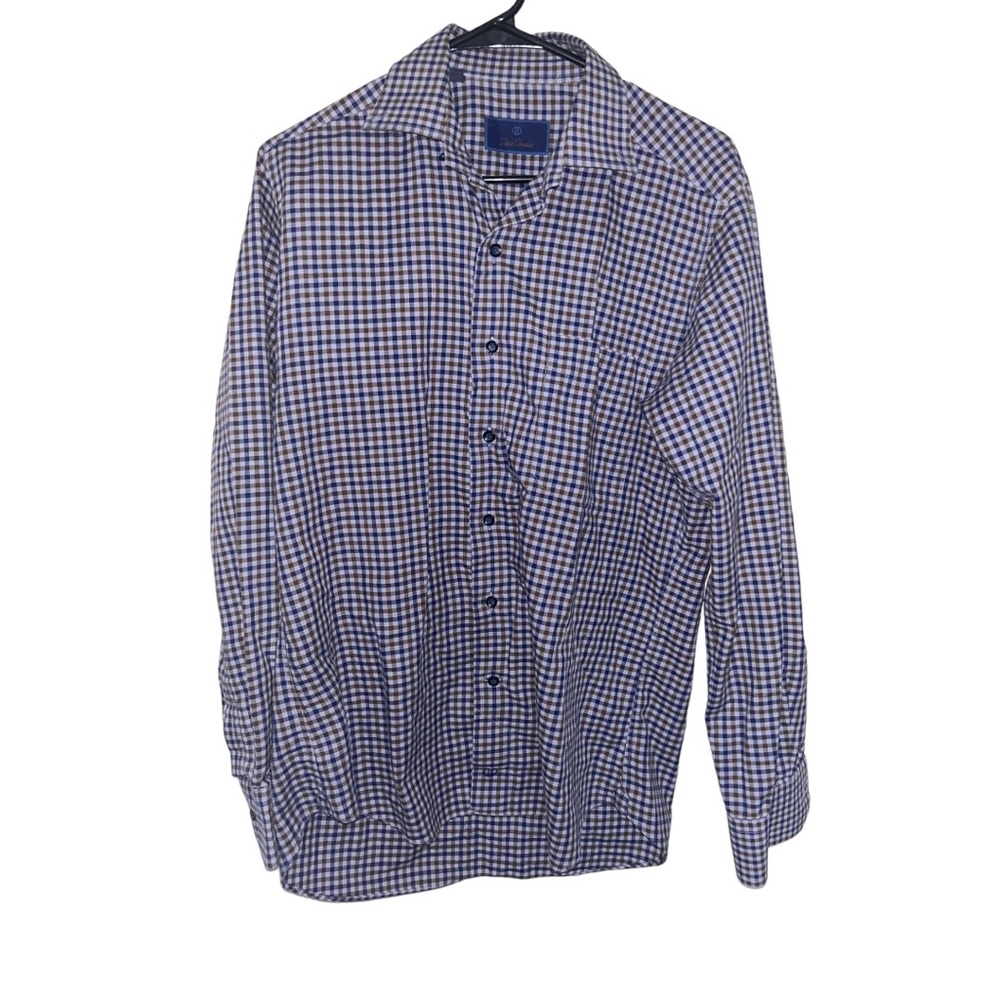 David Donahue blue and brown long sleeve button up collared shirt Size M